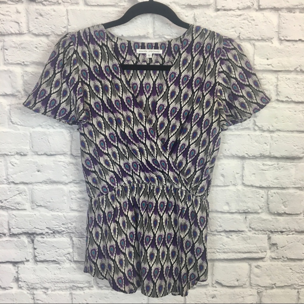 LAST CALL!! NWOT Amanda Uprichard Silk Surplice Peacock Blouse